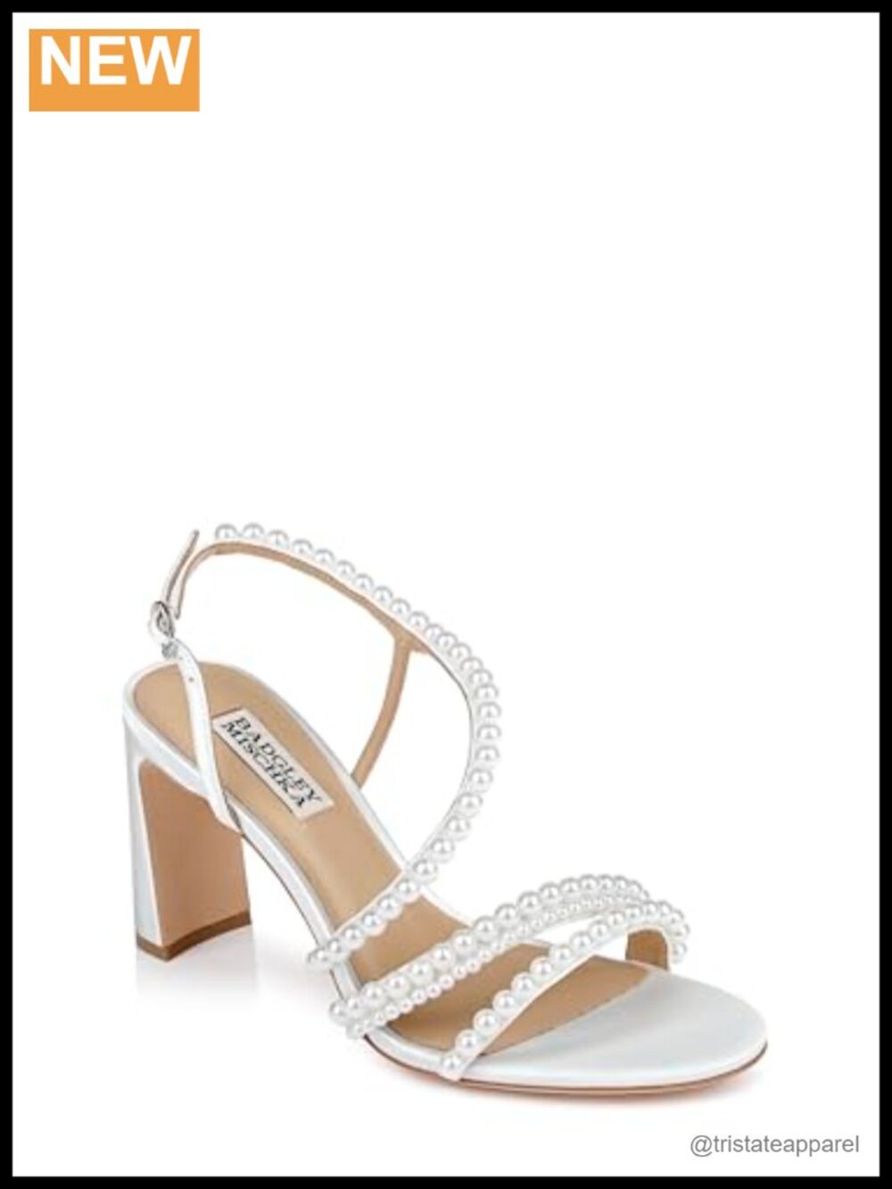 Badgley Mischka Amora Heeled Sandals Block Heels Adjustable Pearl Strap Formal